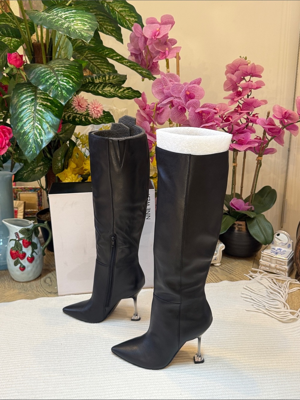 Nine West Talya Black Leather Knee High Stiletto Heel Point Toe
Boots